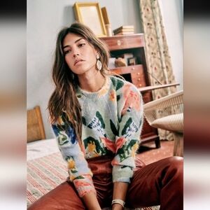 SÉZANE Salvadore Mohair Pastel Floral Knit Crew Neck Sweater XS  NWT